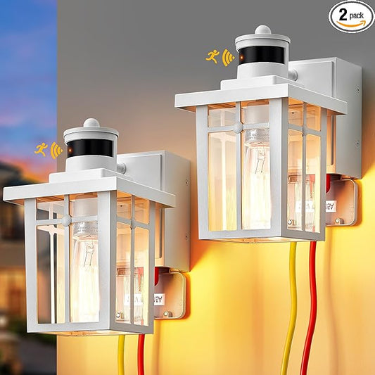 2 pack Porch Lights with GFCI Outlet, Dusk to Dawn Motion Sensor Outdoor Lights by Myhaptim