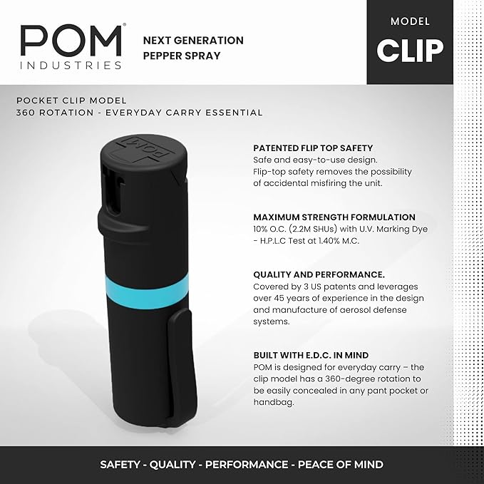 POM Pepper Spray Pocket Clip, Quick Flip Top Safety, Maximum Strength OC Formula - Image 2