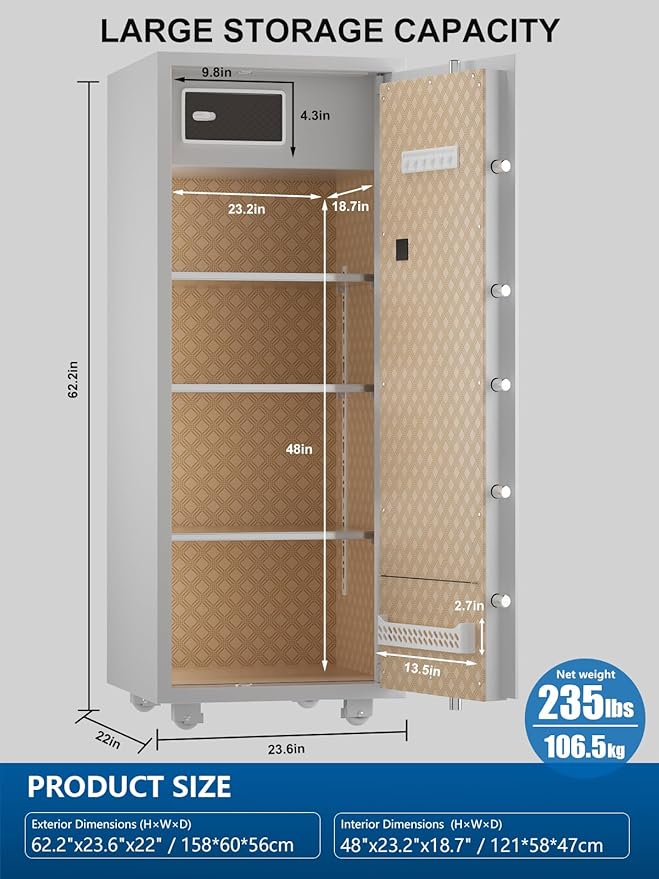 TIGERKING 17.6 Cu Ft Extra Large Home Security Safe – Touchscreen Lock - Image 4