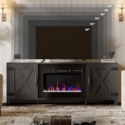 Bestier 63" Fireplace TV Stand for TVs Up to 70", Farmhouse Barn Door - Image 6