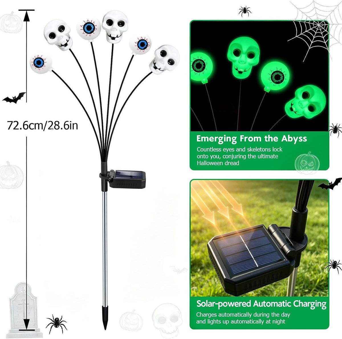 Halloween Decorations Outdoor, 4 Pack 24 LED Green Solar Scary Eyeball Lights...