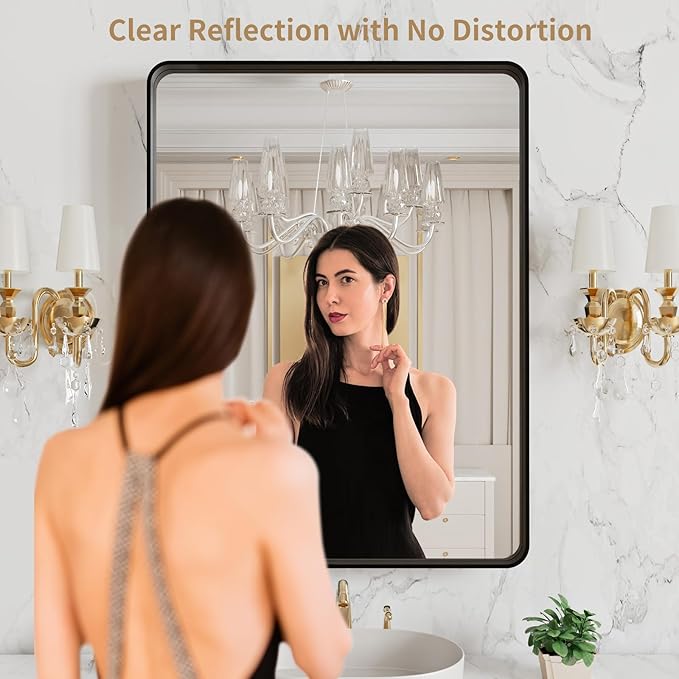 LOAAO 20X16 Inch Black Metal Framed Bathroom Mirror - Image 2