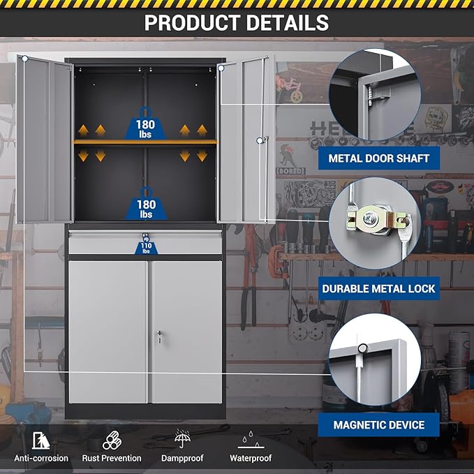 71" Metal Cabinet-Black&Gray Heavy Duty Storage File Cabinet Steel Tool Cabinets - Image 6