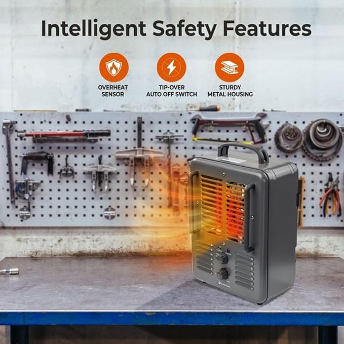 Comfort Zone Utility Space Heater, 1500W Electric Garage Heater - Image 5