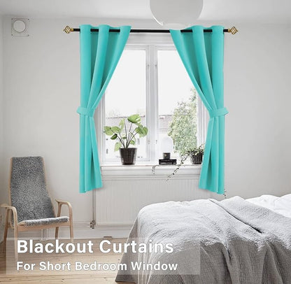 KOUFALL Turquoise Curtains for Kitchen Window Bathroom Blackout 45 Inch Length - Image 2