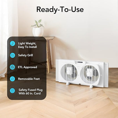 Comfort Zone Window Fan for Bedroom, 9 inch 3 Speed Dual Fans - Image 5