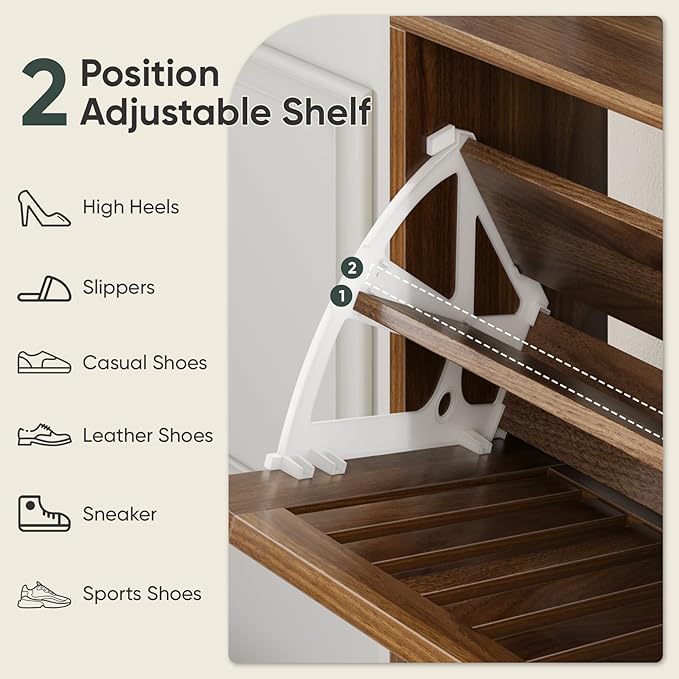 Shoe Cabinet with 2 Flip Slatted Drawers, Farmhouse Slim Shoe Organizer Rack - Image 4