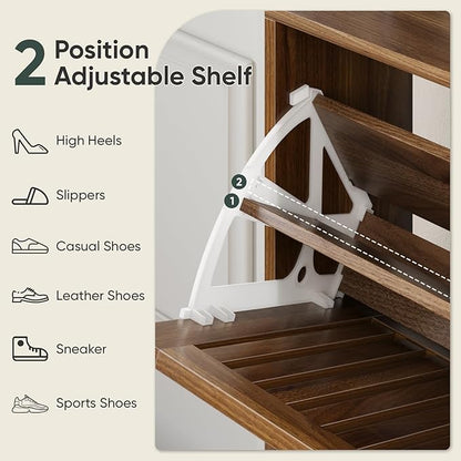 Shoe Cabinet with 2 Flip Slatted Drawers, Farmhouse Slim Shoe Organizer Rack - Image 4