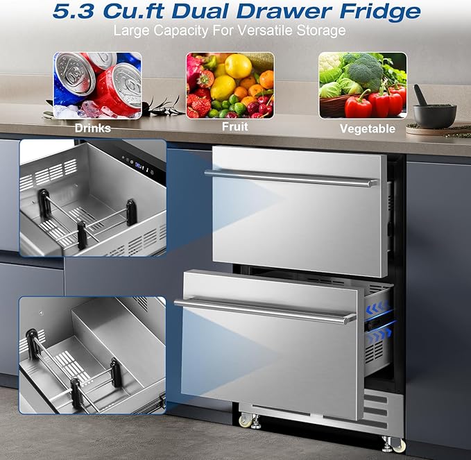 24 Inch Dual Drawer Fridge Under Counter - Image 3