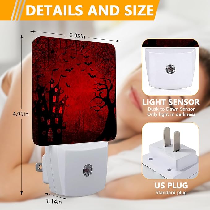 GANTINIR Halloween Night Light, Plug-into Red Black Red Black Bats Spider Ghost - Image 2