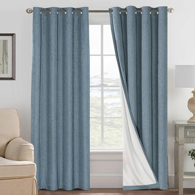 H.VERSAILTEX Linen Blackout Curtains 96 Inches Long 100% Blackout Thermal by HVERSAILTEX