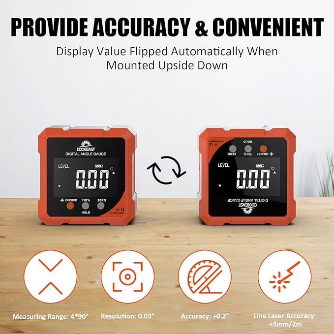 Digital Angle Finder with Laser, 4-side Magnetic Digital Angle Gauge, - Image 4