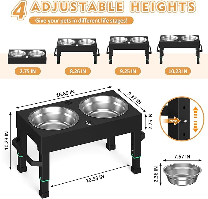 Metal Elevated Dog Bowls Stand Large Breed, Height Adjustable Raised Dog Bowls - Image 5