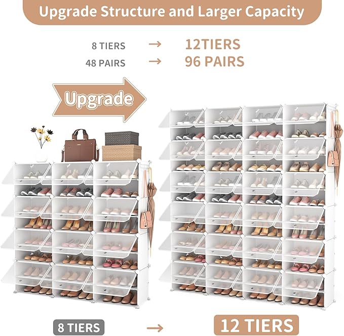 ROJASOP Shoe Storage Cabinet, 12-Tier Shoe Organizer 96 Pairs Extra Large - Image 4
