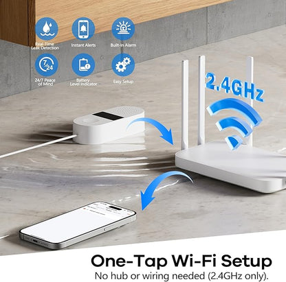 2-Pack WiFi Water Leak Detector, Battery Powered Water Sensor Alarm - Image 2