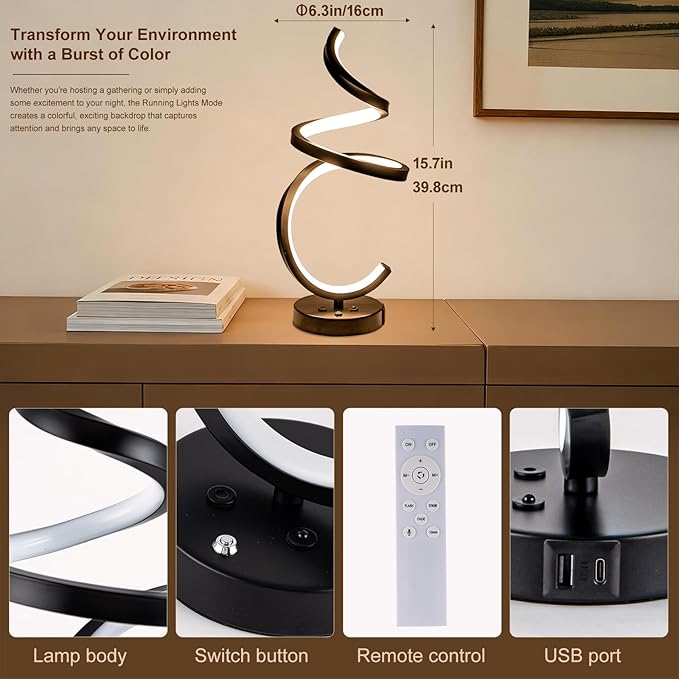 RGB Spiral LED Table Lamp, Dimmable Creative Bedside Lamp, Modern Color - Image 6