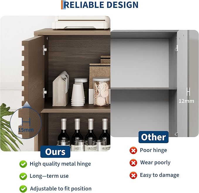 IDEALHOUSE Fluted Cabinet with Sliding Doors, Modern Wooden Storage Cabinet - Image 7