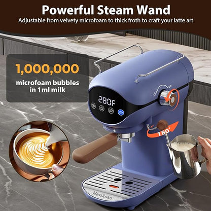 Espresso Machine with Steam Milk Frother Semi Automatic 20 Bar Compact Blue - Image 4