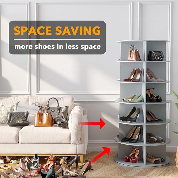 SpaceAid 6 Tier Rotating Shoe Rack Tower, Spinning Shoe Display Lazy Susan - Image 3
