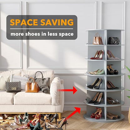 SpaceAid 6 Tier Rotating Shoe Rack Tower, Spinning Shoe Display Lazy Susan - Image 3