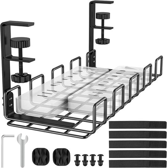 REFLYING Under Desk Cable Management Tray, L 15.7'' W 6.3'' No Drill Steel Desk by REFLYING