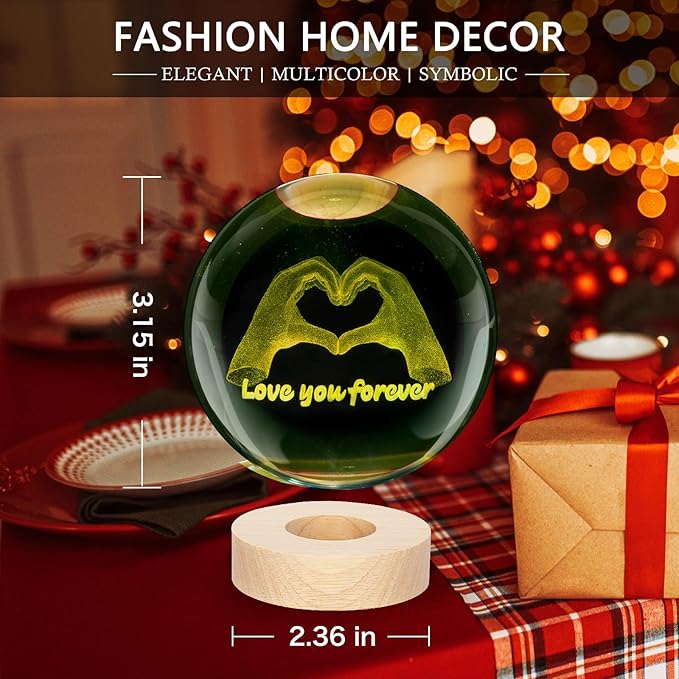 Kopesmsy 3D TayTay Gifts, Cute 3.15-inch Hands Heart Shaped Crystal Ball Night - Image 2