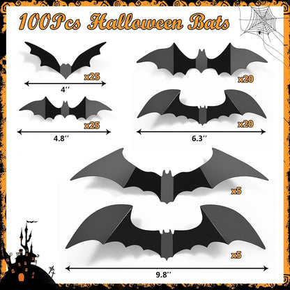 LUDILO 100Pcs Bats Halloween Decorations: Halloween Bats Wall Décor Sticker | PVC 3D Bats Wall Stickers, Scary Halloween Party Decorations Indoor Outdoor, DIY Home/Window/Door/Décor, Fall Décor