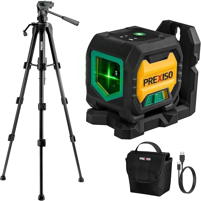 PREXISO Laser Level with 47 Inch Tripod, IP54 Rechargeable 65Ft Green Cross by PREXISO