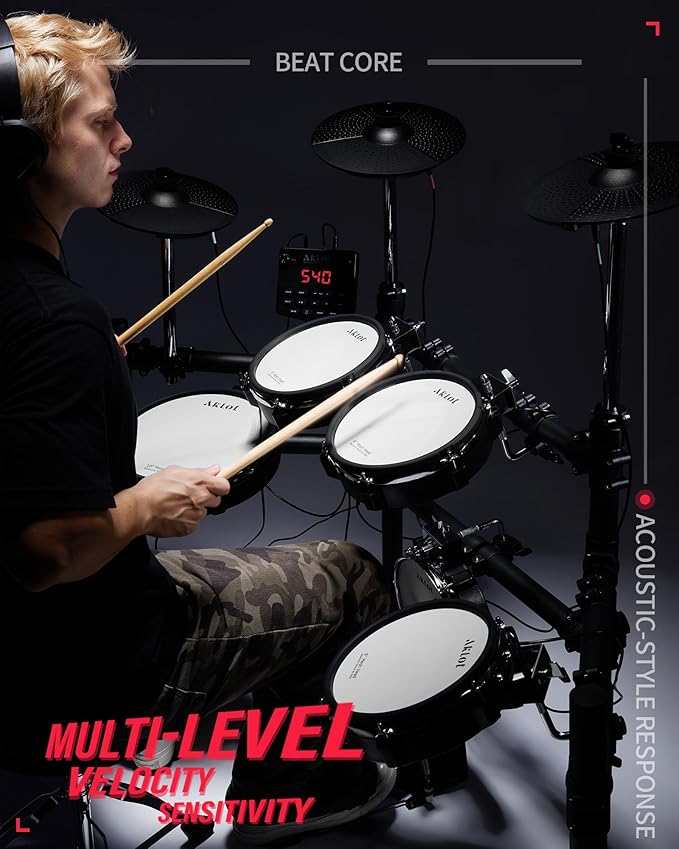 AKLOT Electric Drum Set with Kick-Tower: 4 Dual Zone Mesh Pads, 8’’ Tower-Style - Image 8