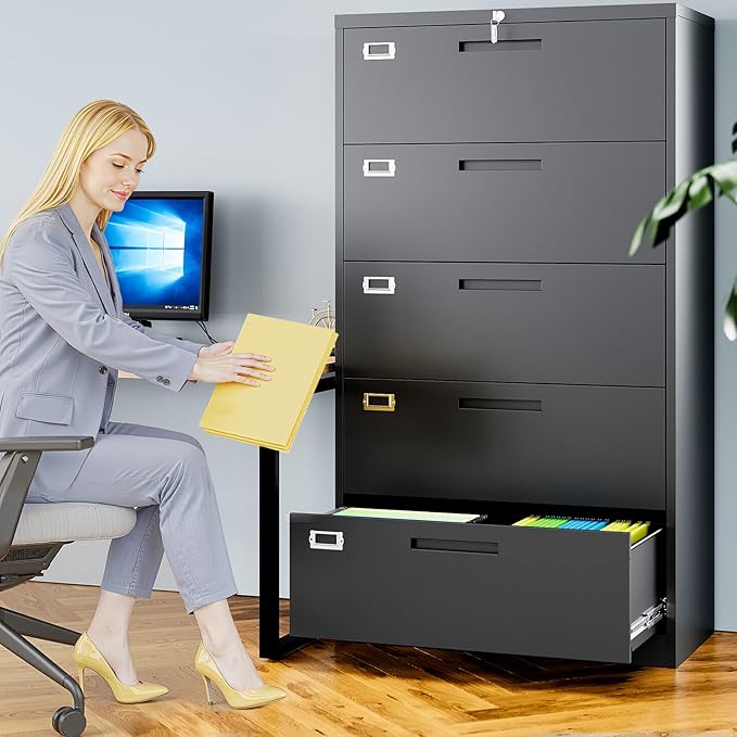 5 Drawer File Cabinets for Home Office, Metal Filing Cabinet - Image 2