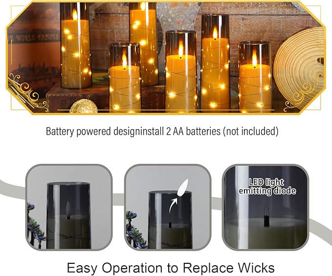 Flameless Candles with Embedded Star String, Battery Operated LED Pillar - Image 2