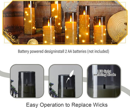 Flameless Candles with Embedded Star String, Battery Operated LED Pillar - Image 2