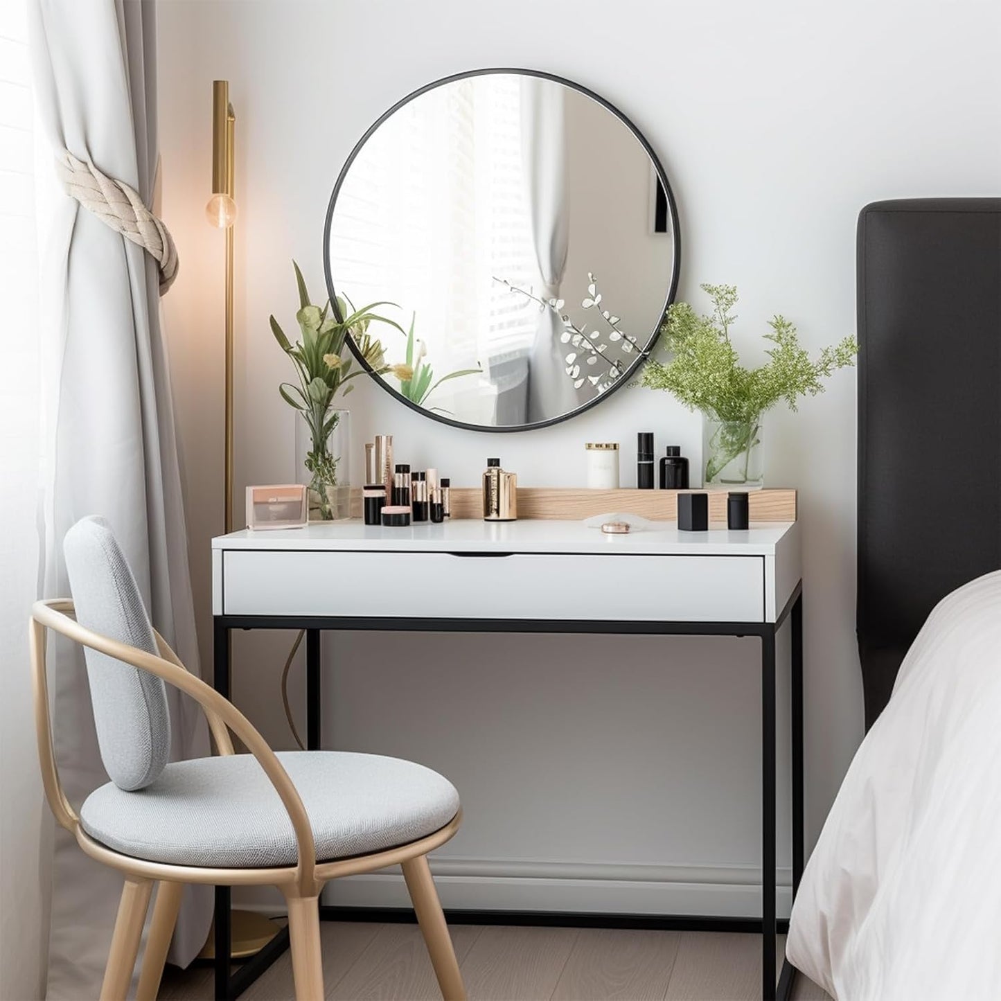 G-LEAF Black Round Mirror 32 inch Circle Mirror for Bathroom Vanity, Entryway, Living Room, Round Bathroom Mirror for Wall