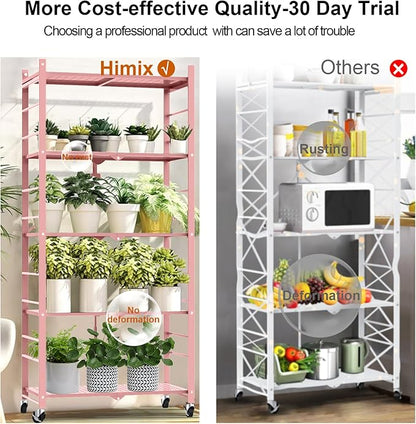 Storage Shelves with 20 Hooks, 5-Tier Foldable Shelves - Image 6