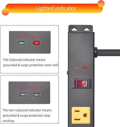 10 Outlet Long Power Strip Surge Protector, Heavy Duty Industrial Metal Power - Image 3