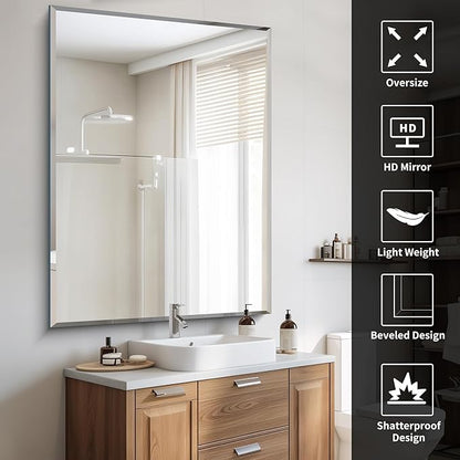 CILIBER Beveled Mirror, 36x48 Inch Large Frameless Bathroom Mirrors - Image 7
