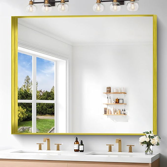 Gold Bathroom Mirror, 40x48 Inch Rectangular Framed Mirror, Large Wall Mounted by Unknown