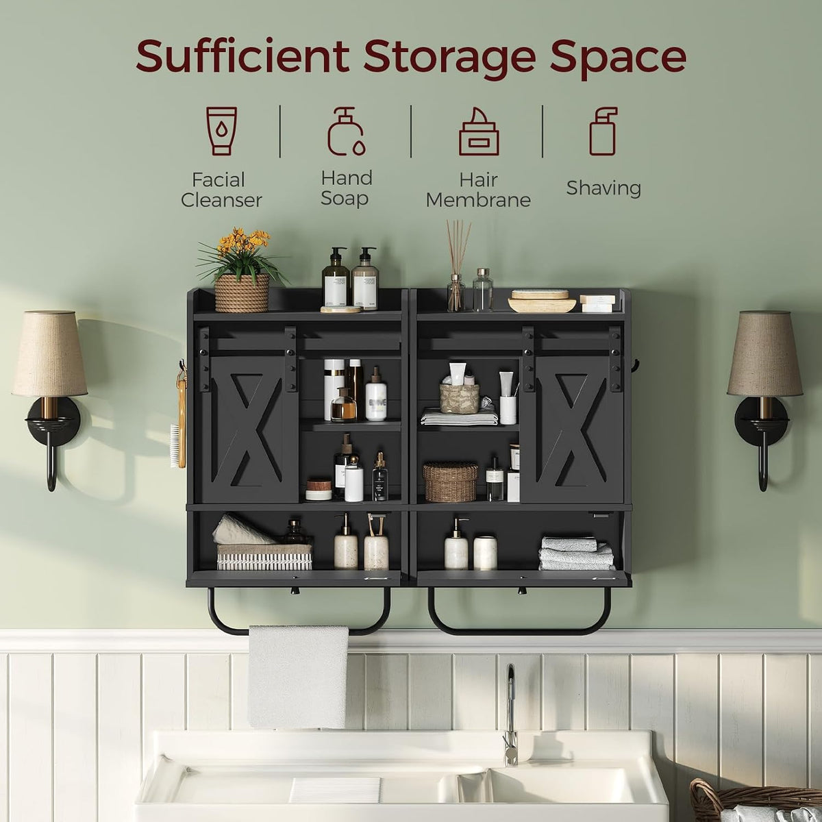 MAHANCRIS Bathroom Wall Cabinet, Farmhouse Medicine Cabinets, Sliding Door