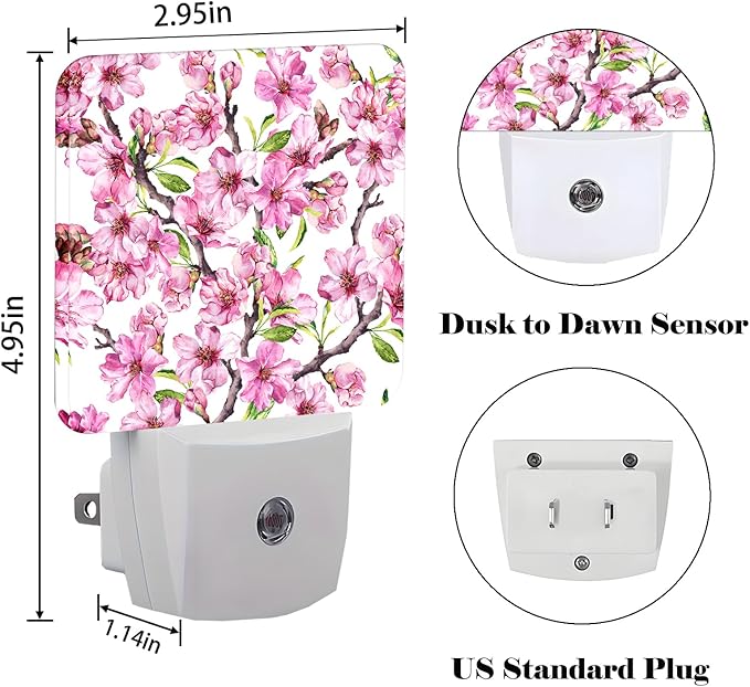 FSHVQKD Spring Flowers Blossom Night Light, Plug Into Wall - Image 2