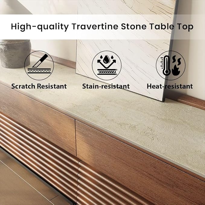 POVISON Fully-Assembled Mid Century Glossy Sintered Stone Tabletop TV Stand - Image 4