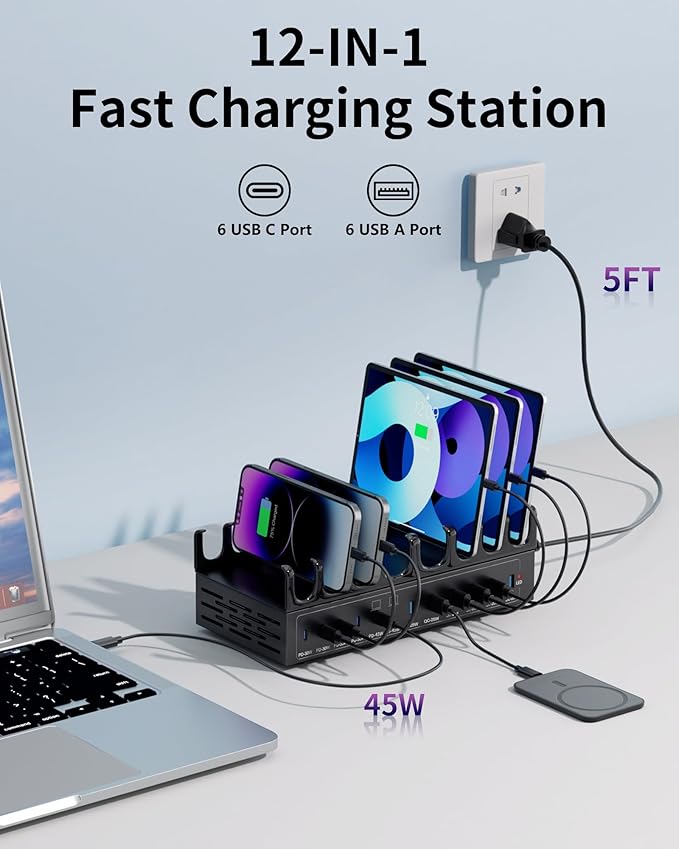 360W Charging Station for Multiple Devices, 12-Port USB C Charging Station - Image 2