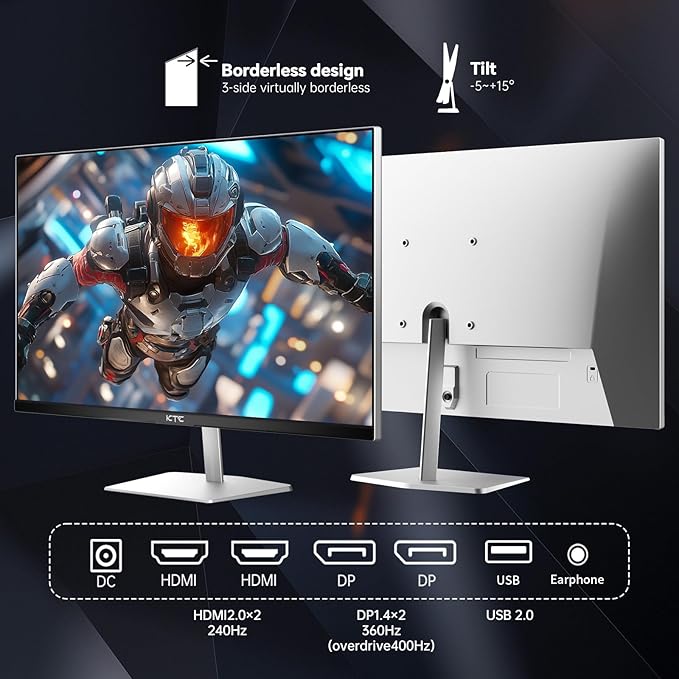 KTC 24.5 Inch 400Hz Gaming Monitor, FHD 1080P 240Hz Computer Monitor, Fast IPS - Image 6