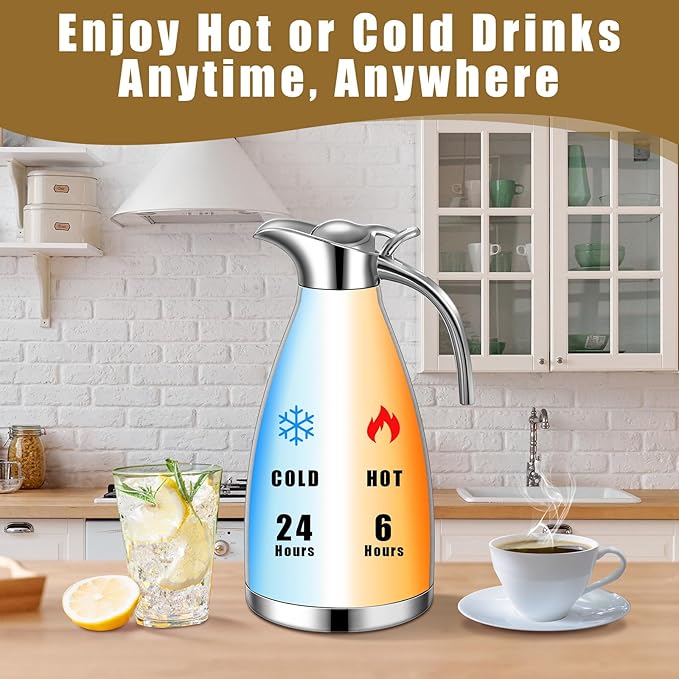 Uiifan 2 Pcs 68 oz Thermal Coffee Carafe Insulated Stainless Steel Coffee Carafe - Image 4