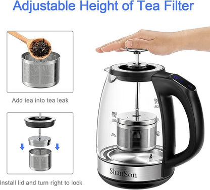 ShanSon Electric Kettle with Tea Infuser 1.7L Temperature Control Glass - Image 3