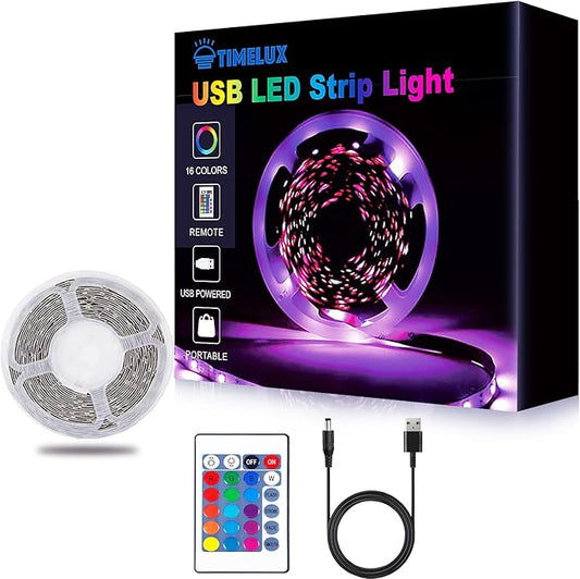Timelux 20ft LED Strip Lights Color Changing Mood lamp USB 5V Operated RGB 5050 by Unknown