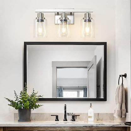 DIKAIDA 3-Light Bathroom Light Fixtures, Nickel Bathroom Vanity Light - Image 6