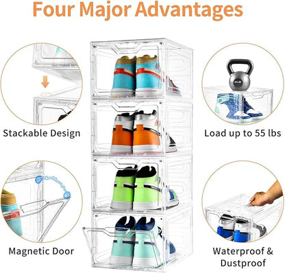 10 Pack Large Shoe Boxes Clear Plastic Stackable, Shoe Storage Organizer - Image 4