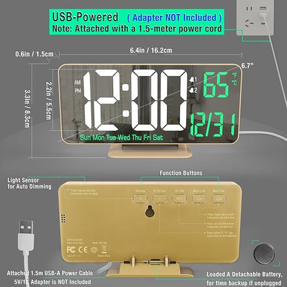 KOSUMOSU Desk Clock for Bedroom Accessories 6.7in Gold Digital Alarm Clock - Image 5