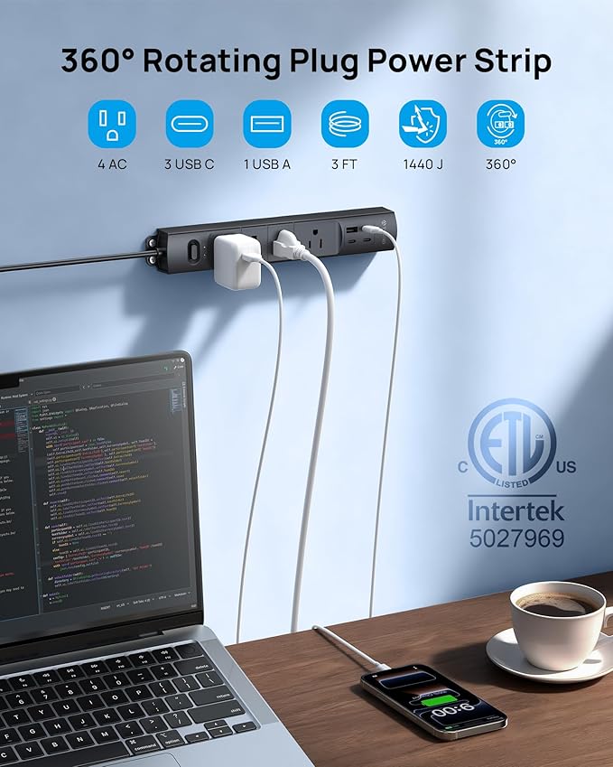TROND 360° Rotating Plug Surge Protector, Power Strip - Image 6