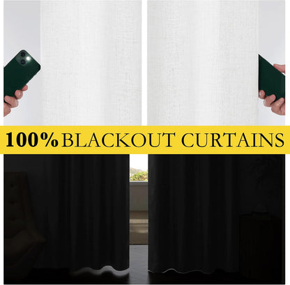 NICETOWN 100% Absolutely Blackout Linen Curtains with Thermal Insulated Liner, Greyish White, 42" Wide, 63" Length Energy Saving Curtains for Classroom 2 Panels Set, Vertical Blinds
